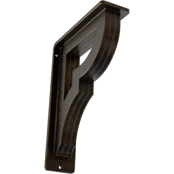 Ekena Millwork Bradford Wrought Iron Bracket, (Triple center brace), Antiqued Brass 2"W x 5 1/2"D x 8"H BKTM02X05X08TBRABS - main